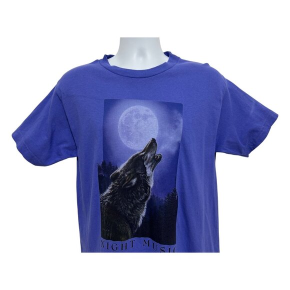 Foot Locker Unisex Large Night Music Purple T-Shirt Howling Wolf Moon Vintage - Picture 4 of 13